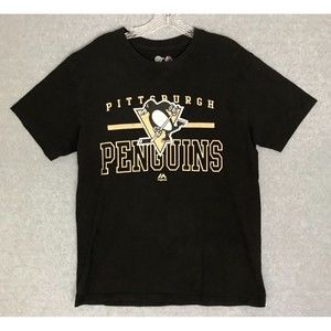 Majestic Pittsburgh Penguins Shirt Mens Medium Embroidered Logo Spell‎ Out NHL